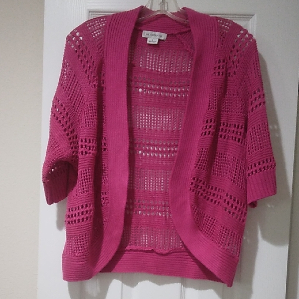 Liz Claiborne Pink Open-Knit Cardigan Sweater